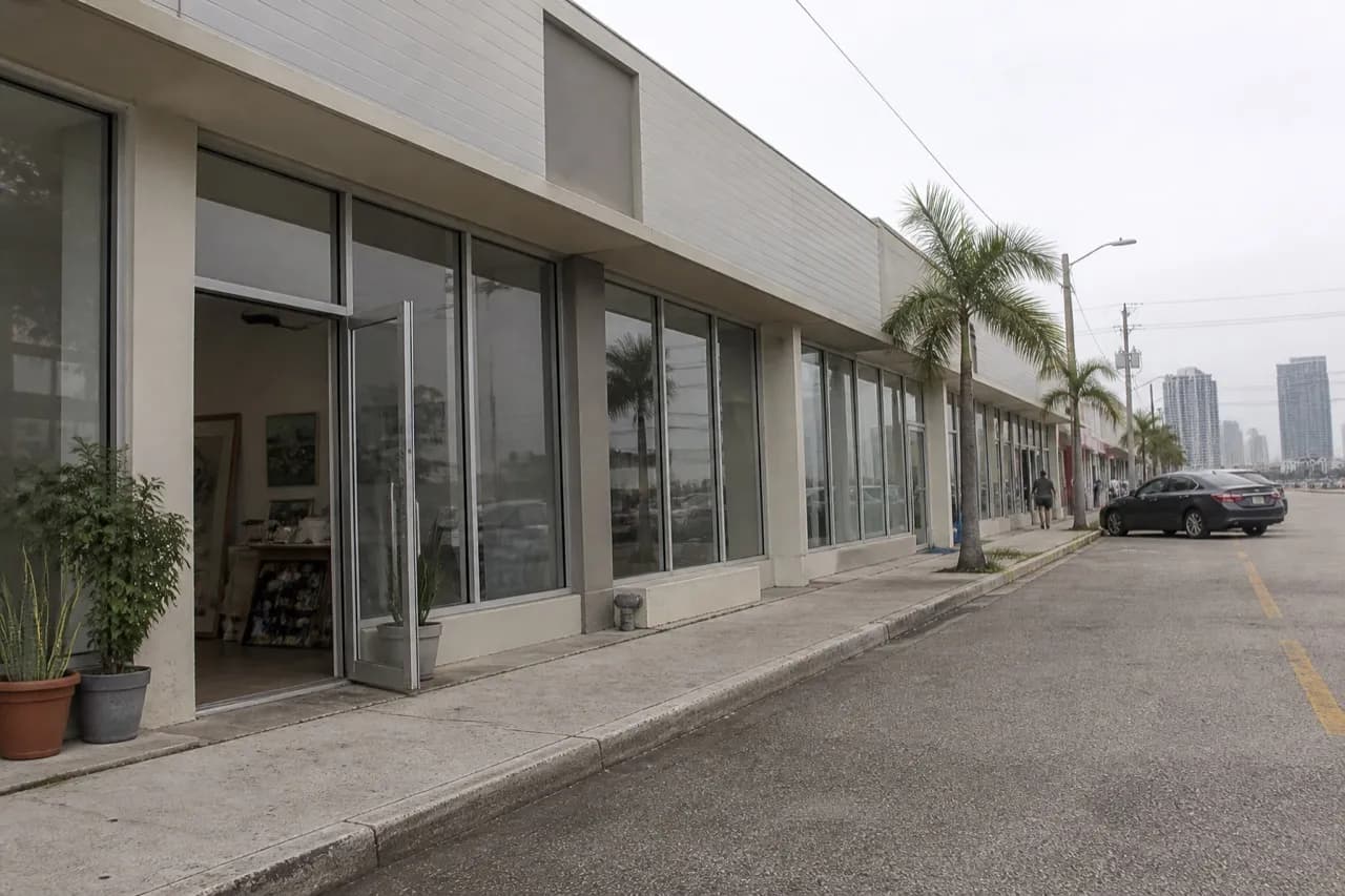 Suburban Miami storefront row with a studio unit