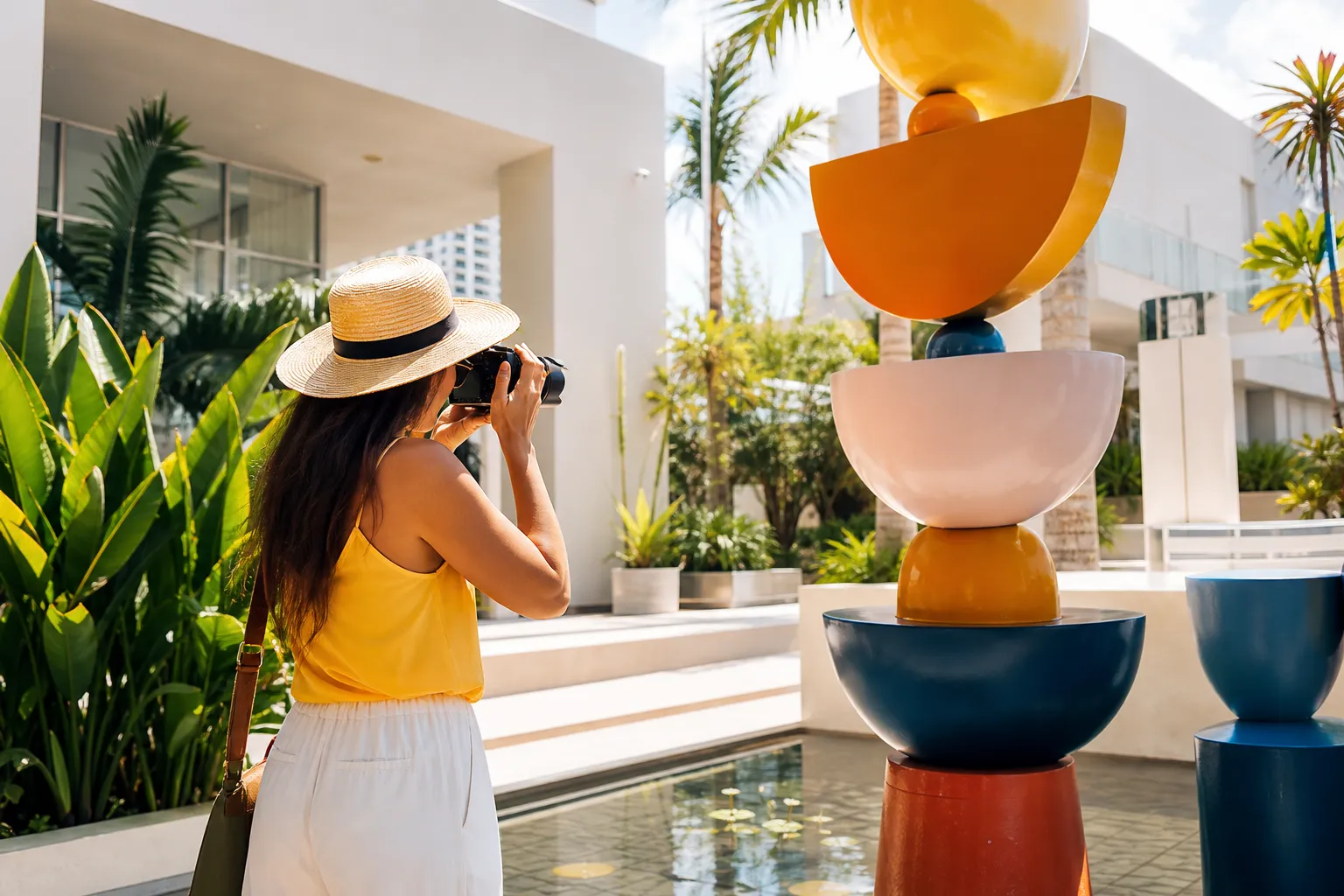 Bright Miami Design District-inspired public art and tropical architecture