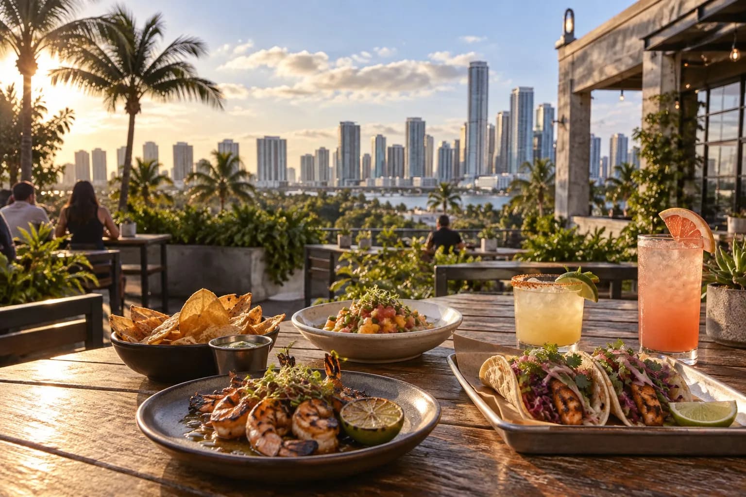 Rooftop greenery and skyline views above The Citadel food hall in Little River