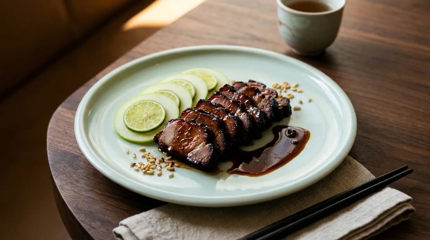 A modern Cantonese dish plated at a new San Francisco restaurant under low warm light
