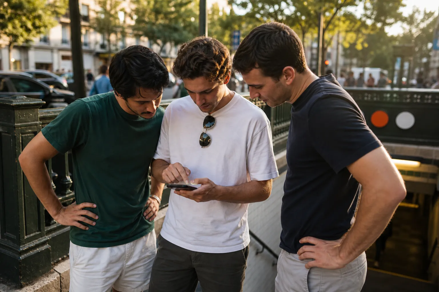Friends checking a backup soccer screen route near transit
