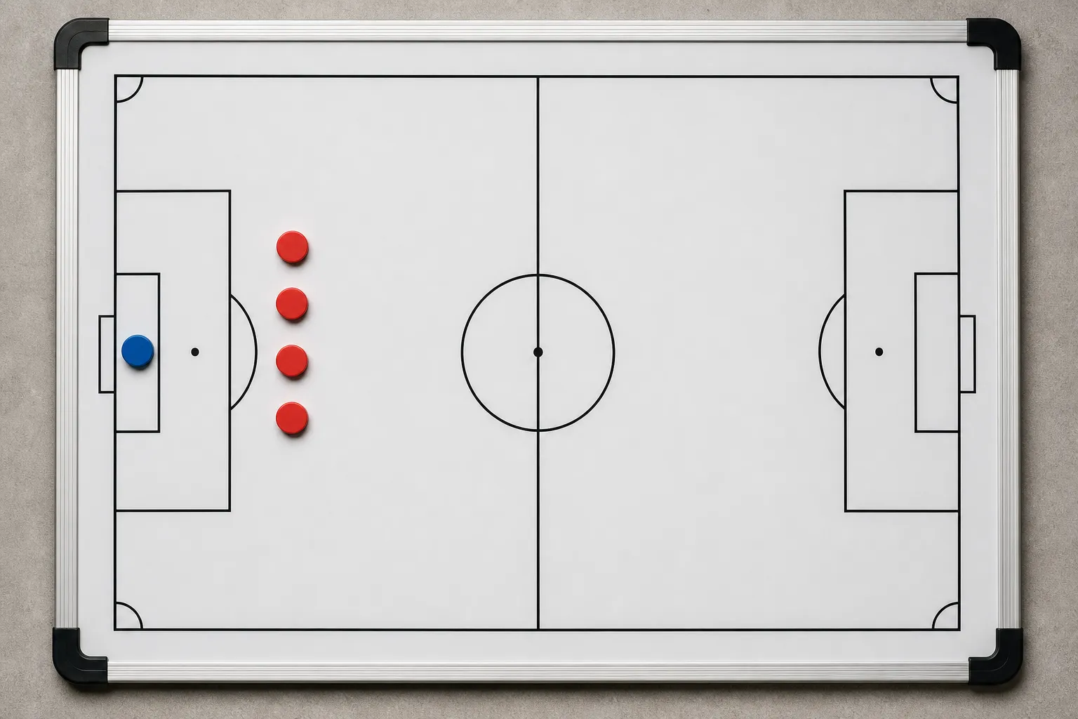 Bright realistic tactics board showing defensive line concept