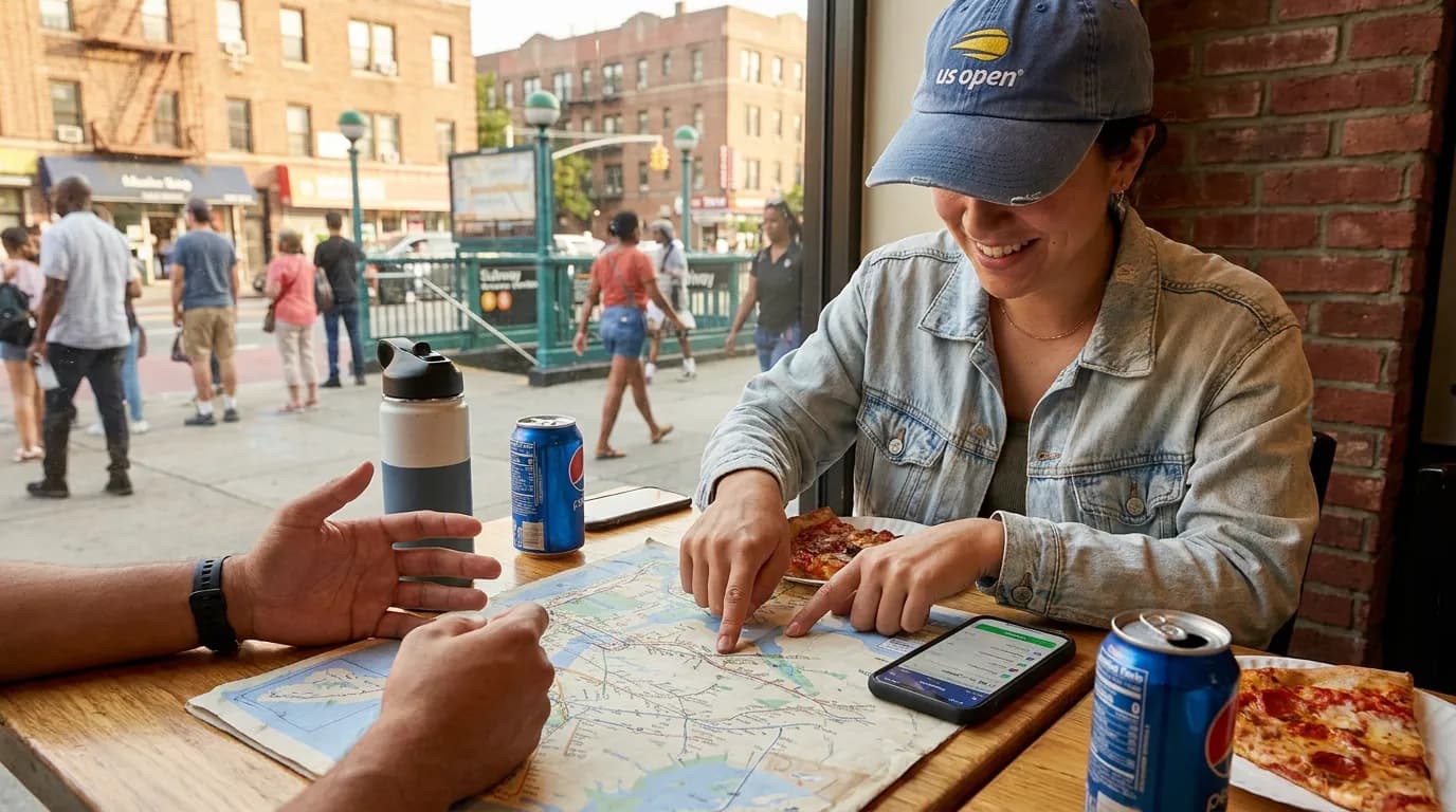 Photorealistic tennis scene illustrating Planning a Low-Cost US Open Weekend in NYC.