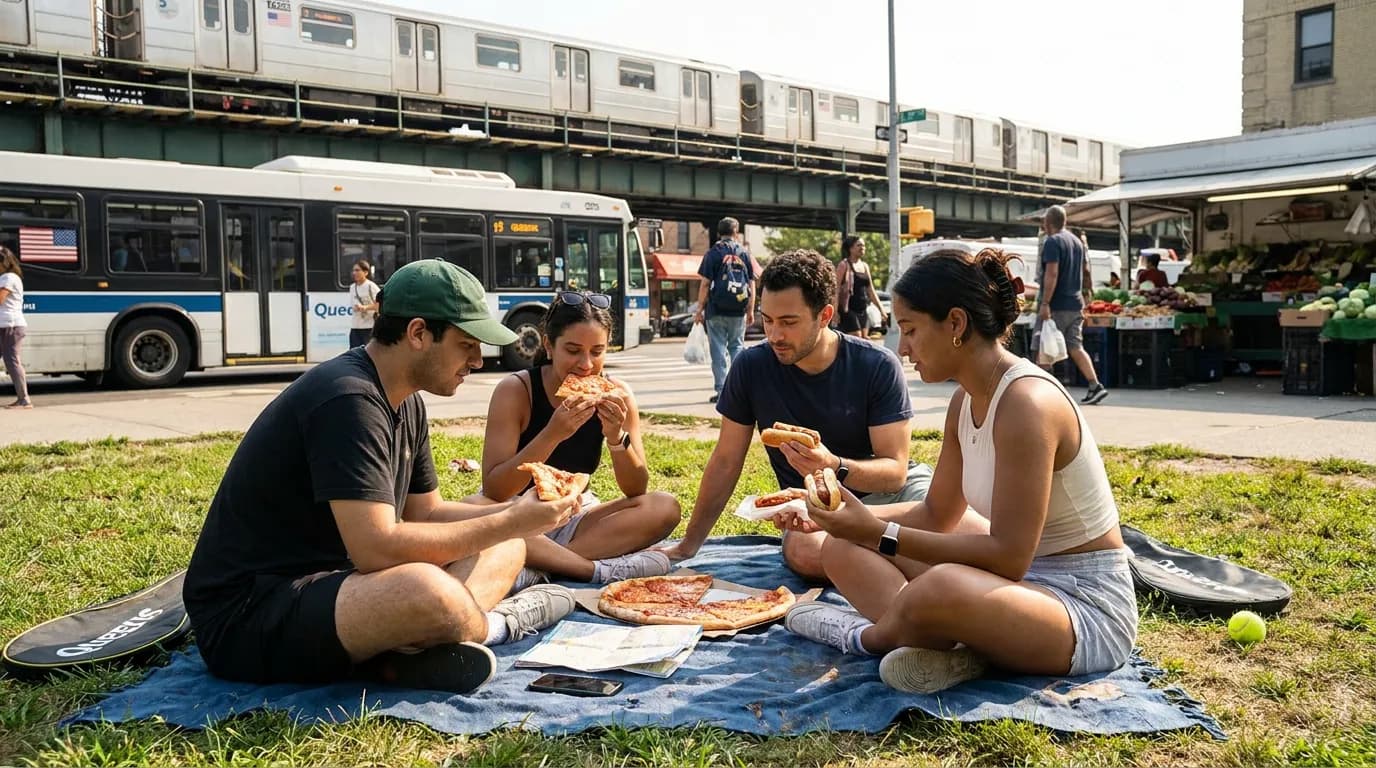 Bright US Open tennis atmosphere illustrating Planning a Low-Cost US Open Weekend in NYC.