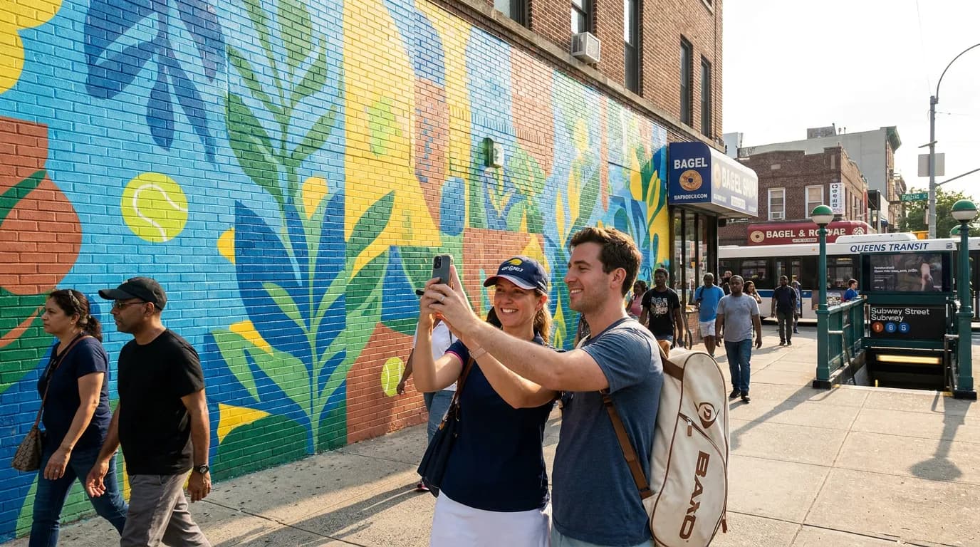 Photorealistic US Open tennis scene for Public Art Near the US Open Worth Seeing.