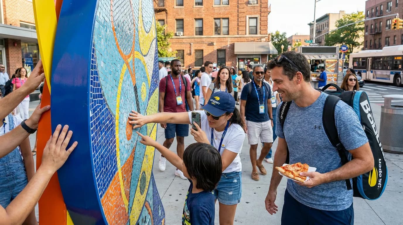 Photorealistic tennis scene illustrating Public Art Near the US Open Worth Seeing.