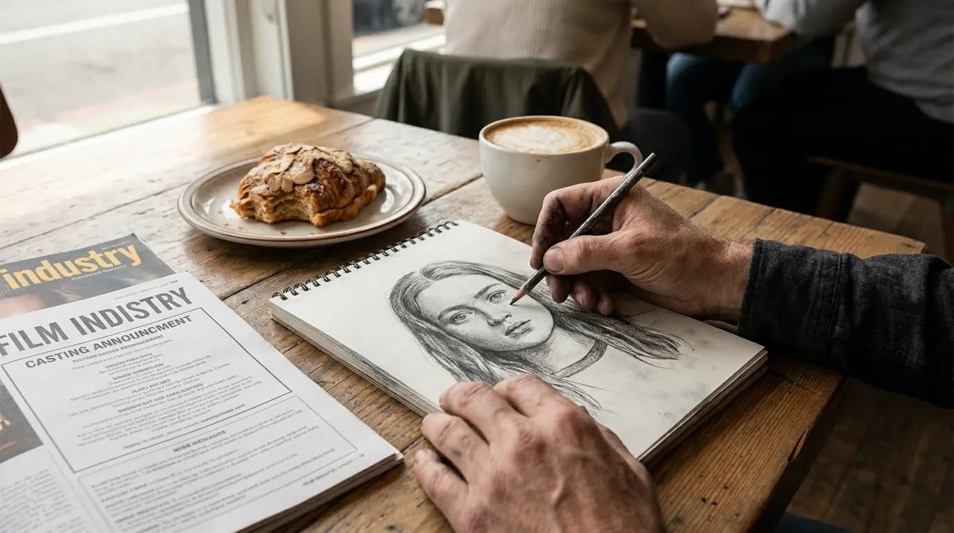 Natural light streaming through café windows onto table with sketchbook and coffee cup in San Francisco neighborhood