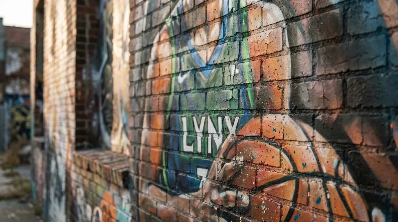 Street art mural featuring basketball players in Los Angeles neighborhood with palm trees in background