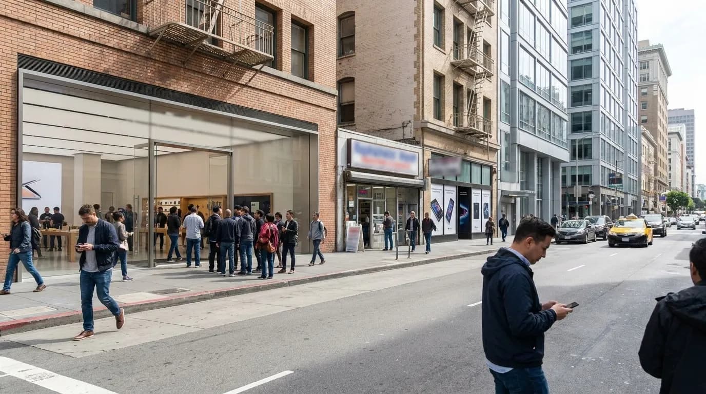 San Francisco Union Square to SoMa walking route with Apple Store and tech retail locations
