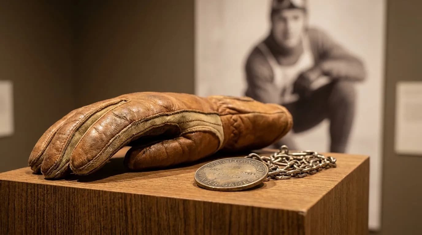 Archival photographs and Olympic memorabilia on display at a San Francisco community center