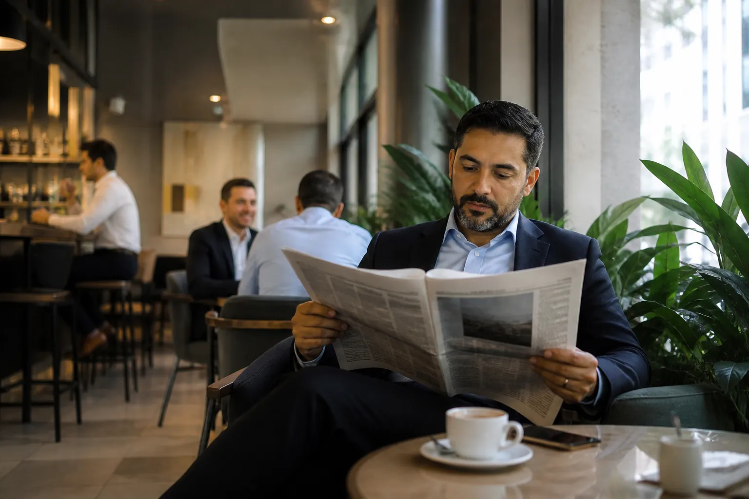 Local scene for The Wall Street Journal Reading: Miami Neighborhood Financial District Cafe Professional Route in Miami