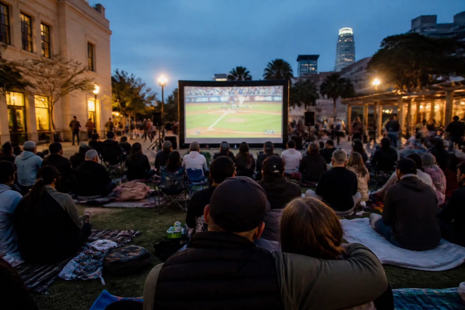 Local scene for Yankees Game Free Outdoor Screening: SF Plaza Projector Event Calendar Verification in San Francisco