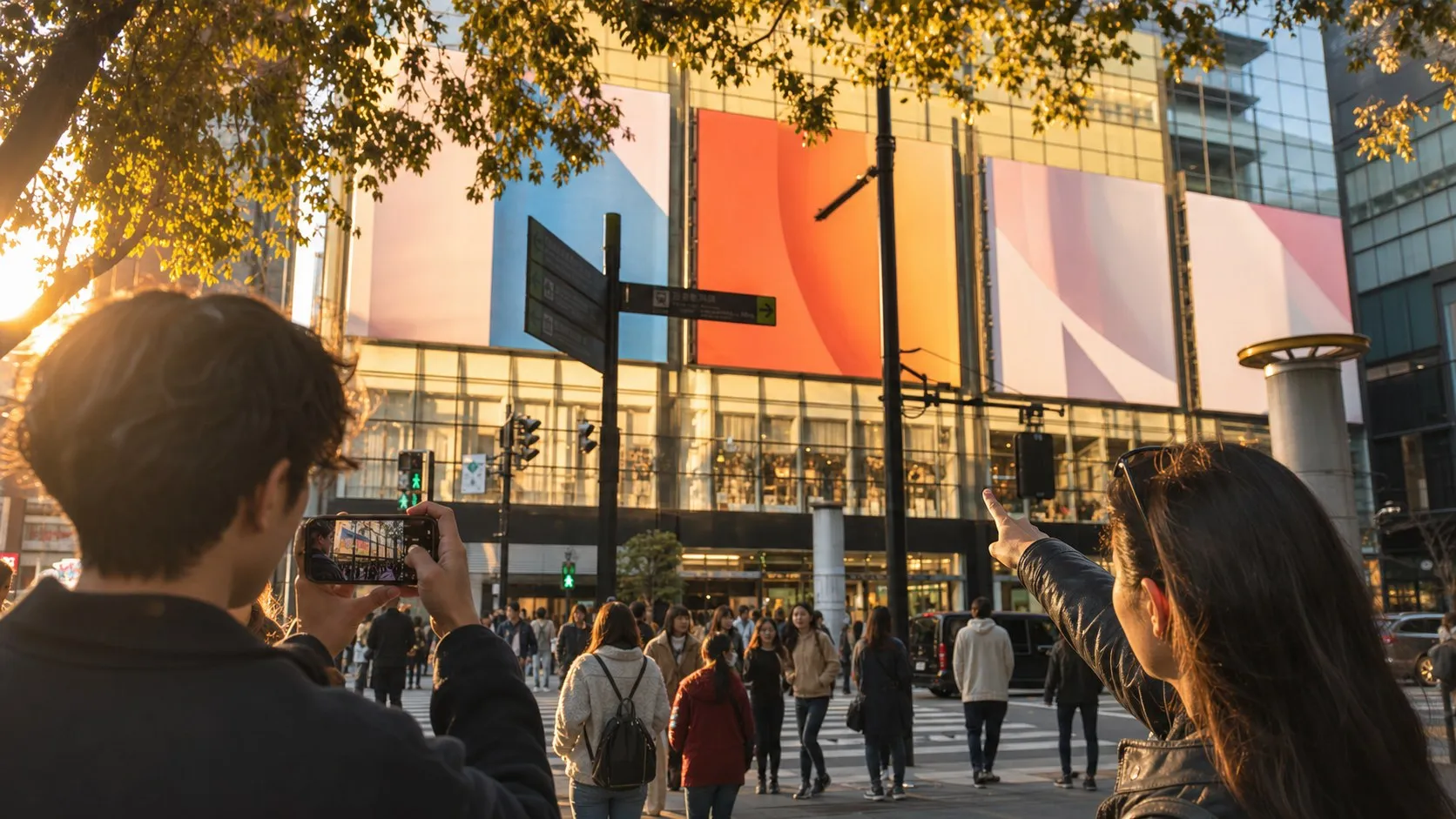 A creator scouting a busy city street as real-world location choices replace a generic plan
