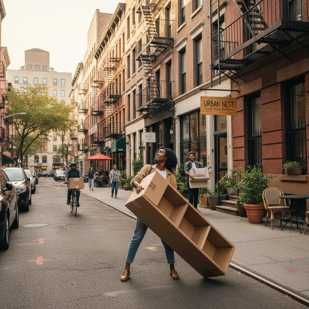 Photorealistic editorial scene for IKEA Alternatives Near Upper Manhattan for Small-Space Furniture in New York City.