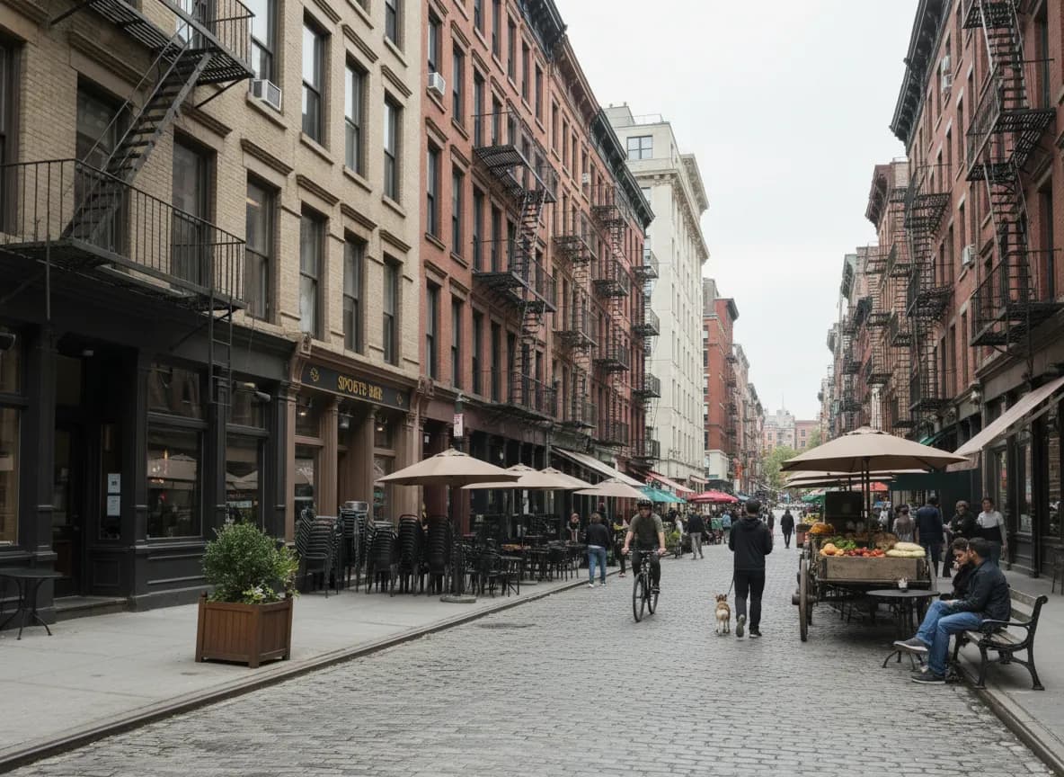Photorealistic editorial scene for Quiet Sports Bars Near Upper Manhattan With Backup Seating in New York City.