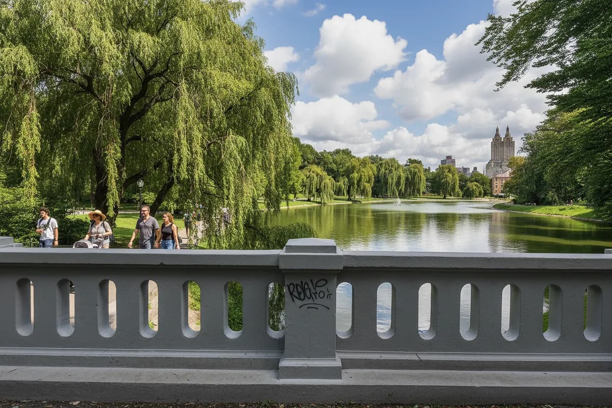 Photorealistic editorial scene for Shaded Summer Walks Through Central Park in NYC in New York City.