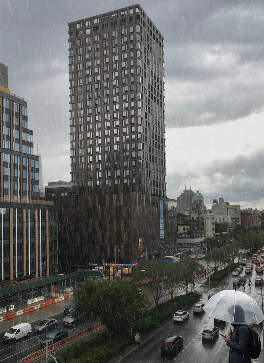 Photorealistic editorial scene for Indoor Things to Do Near Upper Manhattan During Heavy Rain in New York City.