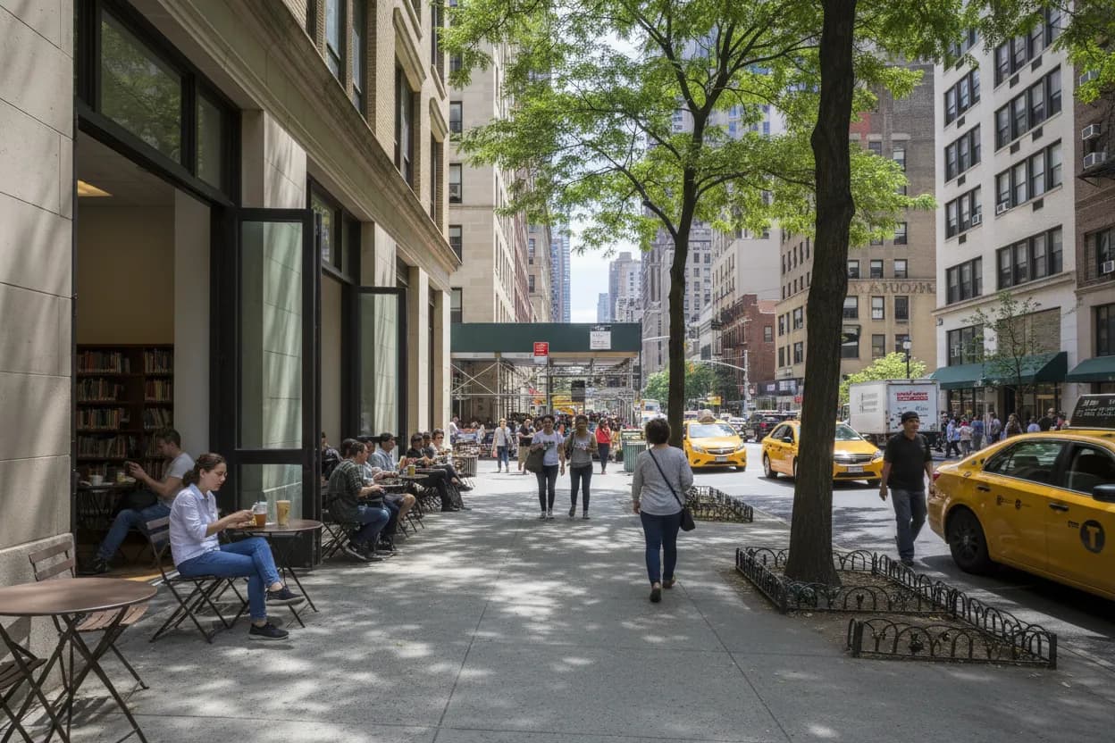 Photorealistic editorial scene for Heat-Safe Afternoon Plans Around Midtown in NYC in New York City.