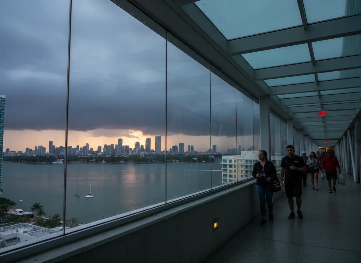 Photorealistic editorial scene for Miami Storm Days: A Practical Indoor Backup Map in Miami.
