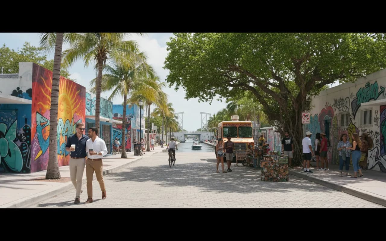 Photorealistic editorial scene for Wynwood Weekend Plans You Can Stack Without Driving in Miami.