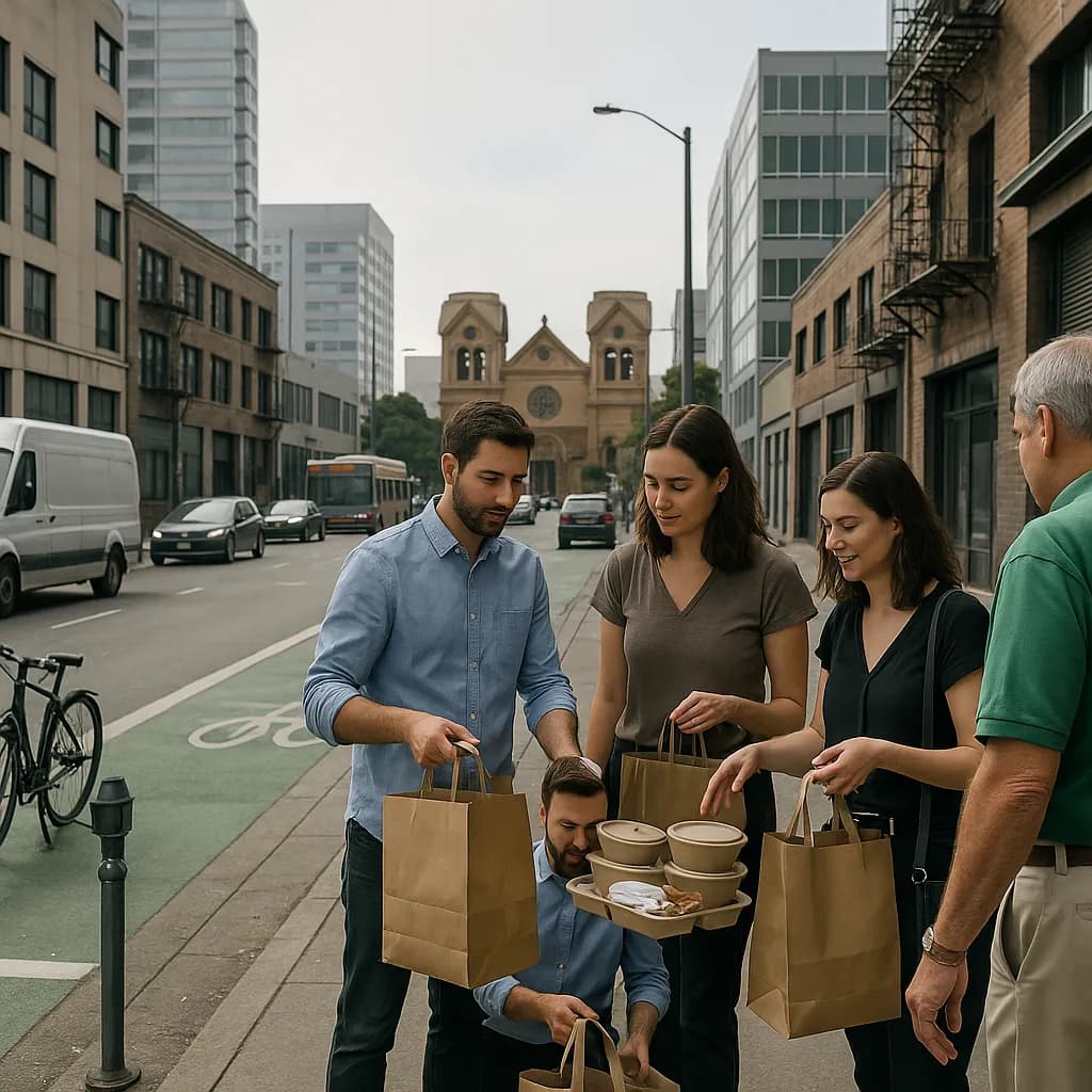 Photorealistic editorial scene for Chipotle Near SoMa for Fast Group Orders in San Francisco.