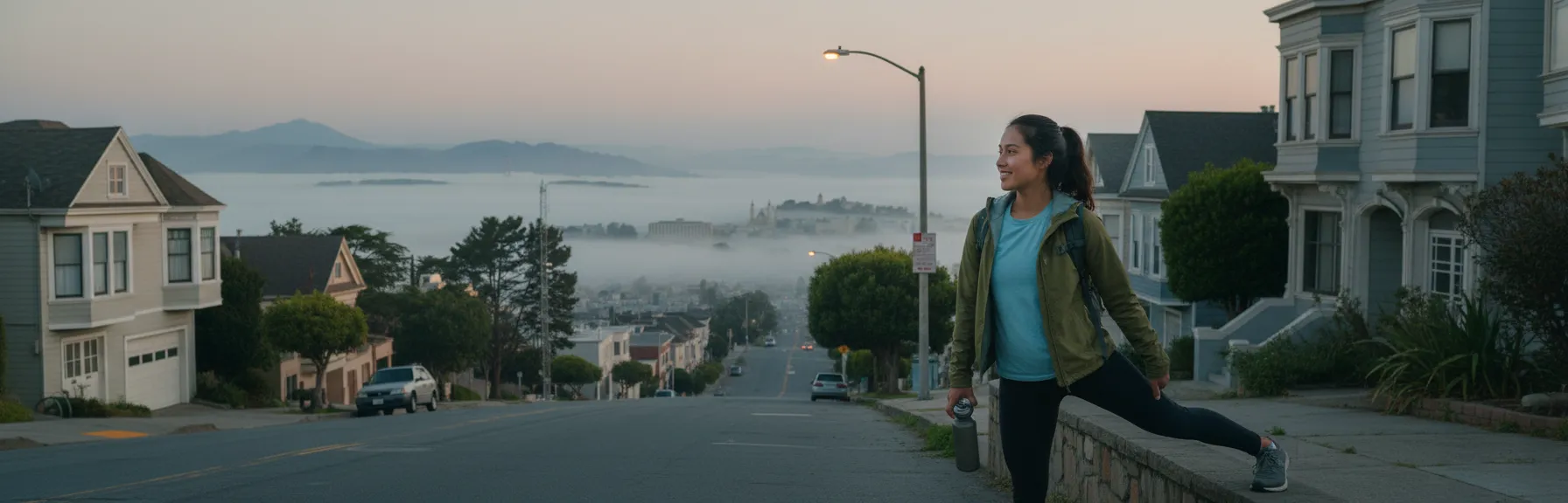 Photorealistic editorial scene for Easy Morning Hikes Around Twin Peaks Before Peak Heat in San Francisco.