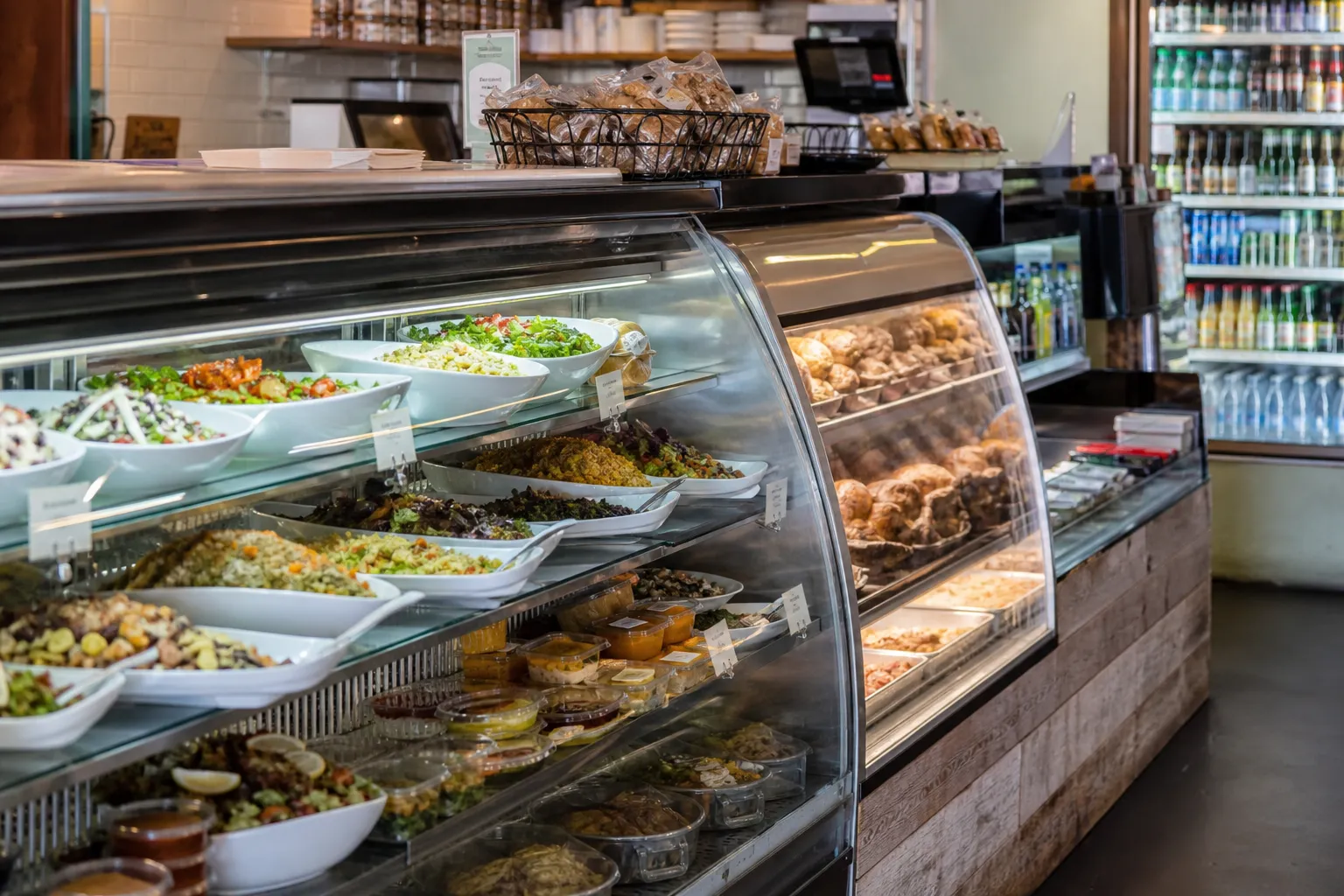 The gourmet prepared food counter at Luke's Local in Cole Valley, San Francisco.