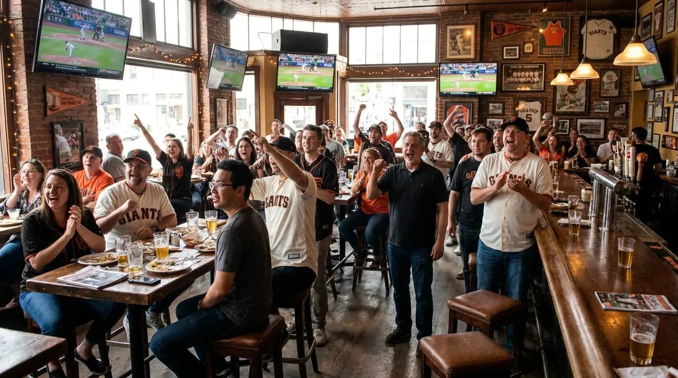 Muni Metro train interior with passengers holding smartphones and checking game schedules during evening commute
