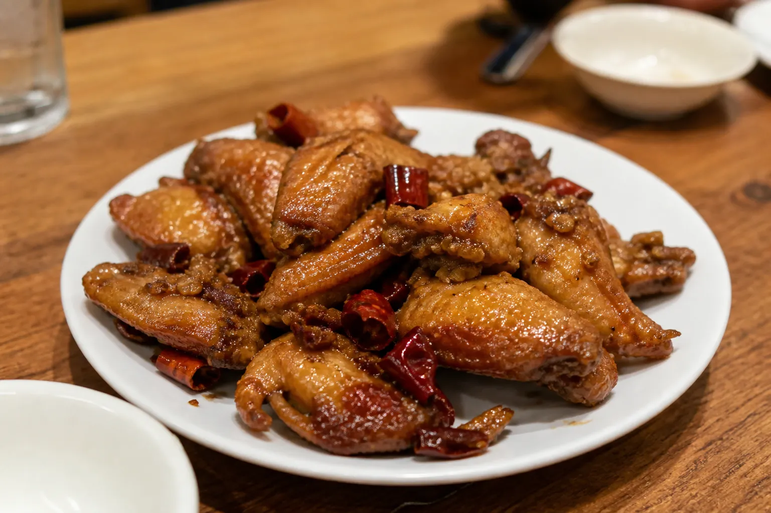 A plate of crispy, glazed dry-fried chicken wings at San Tung in San Francisco.