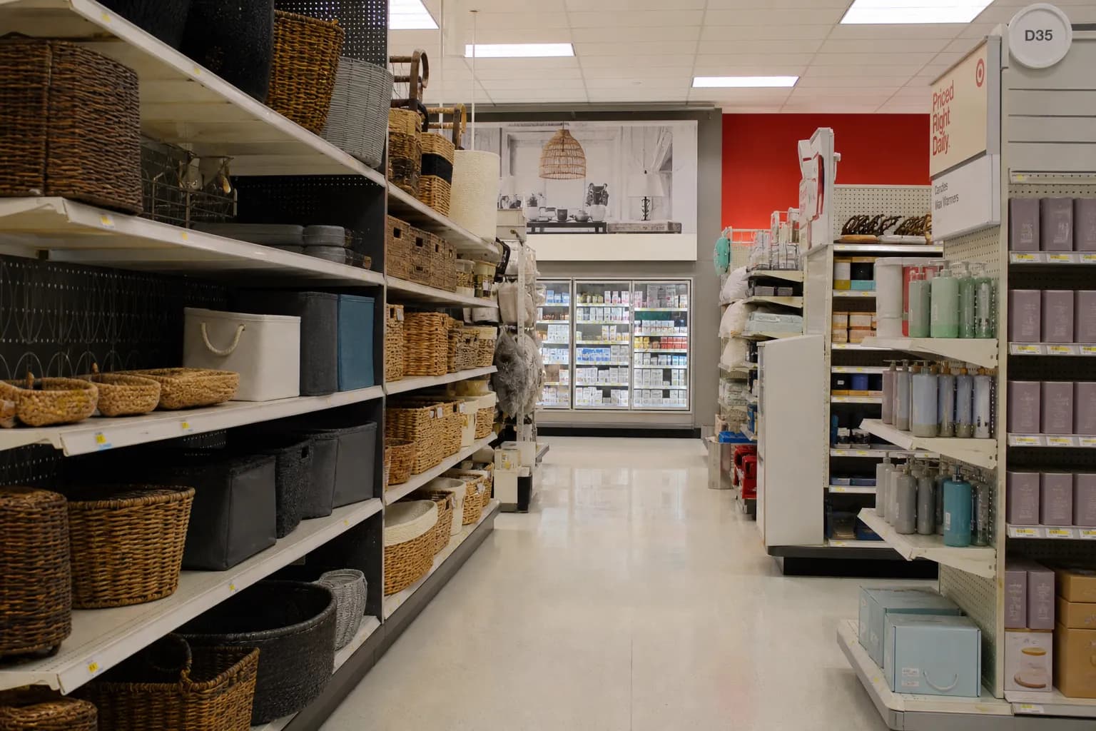 Quiet, wide aisles inside the Geary Boulevard Target in San Francisco on a weekend morning.