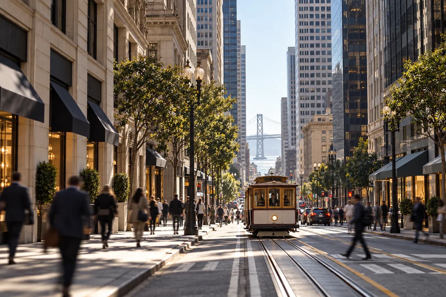 A Financial District street canyon in San Francisco at midday