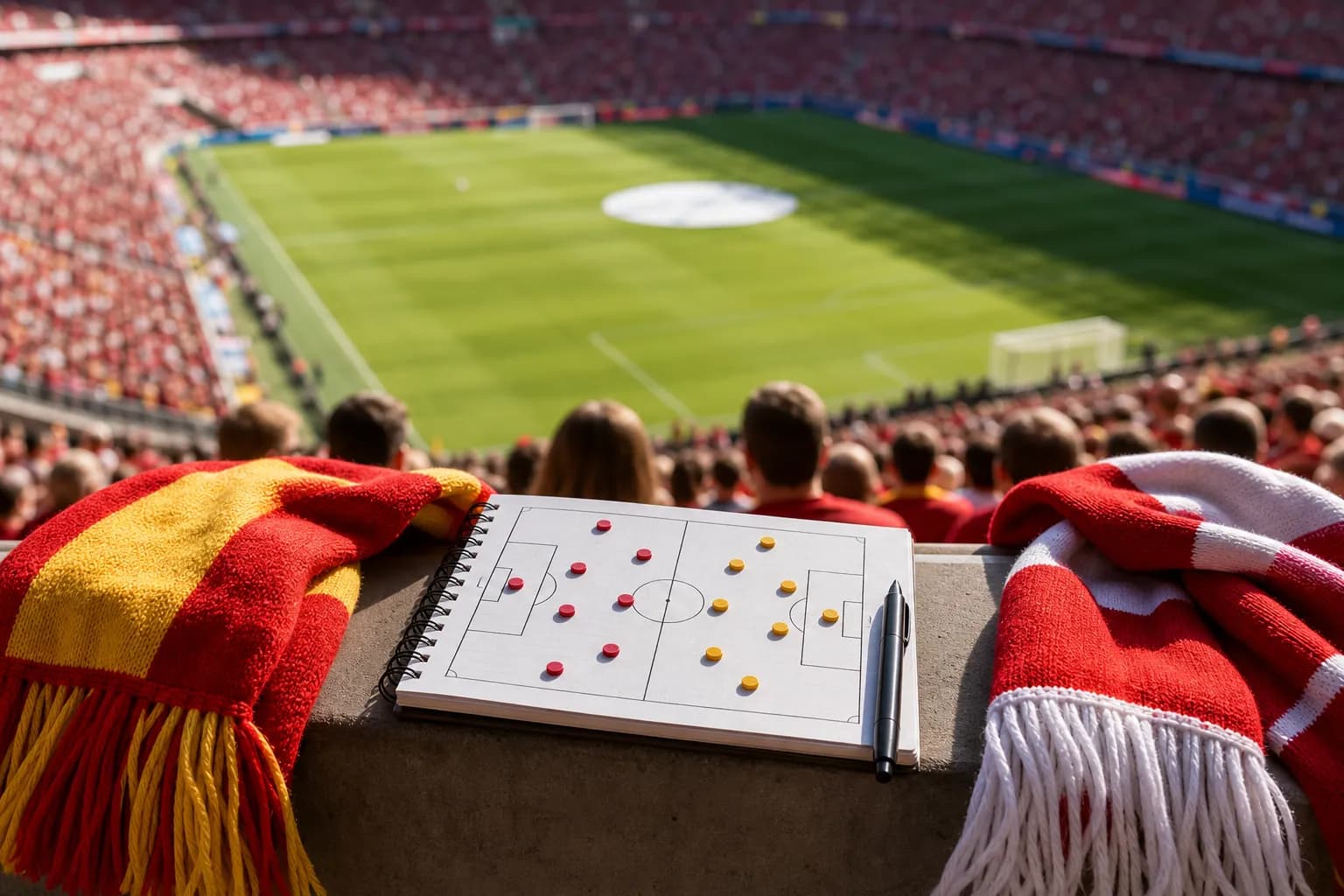 Bright realistic Spain and Austria match notebook on stadium seats