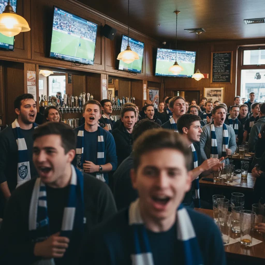A crowded New York soccer pub during an early Premier League match