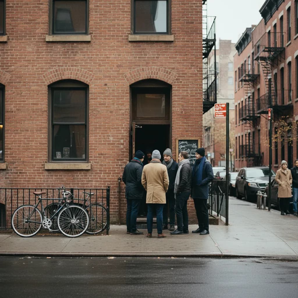 Soccer supporters gathering outside a Brooklyn neighborhood bar before kickoff
