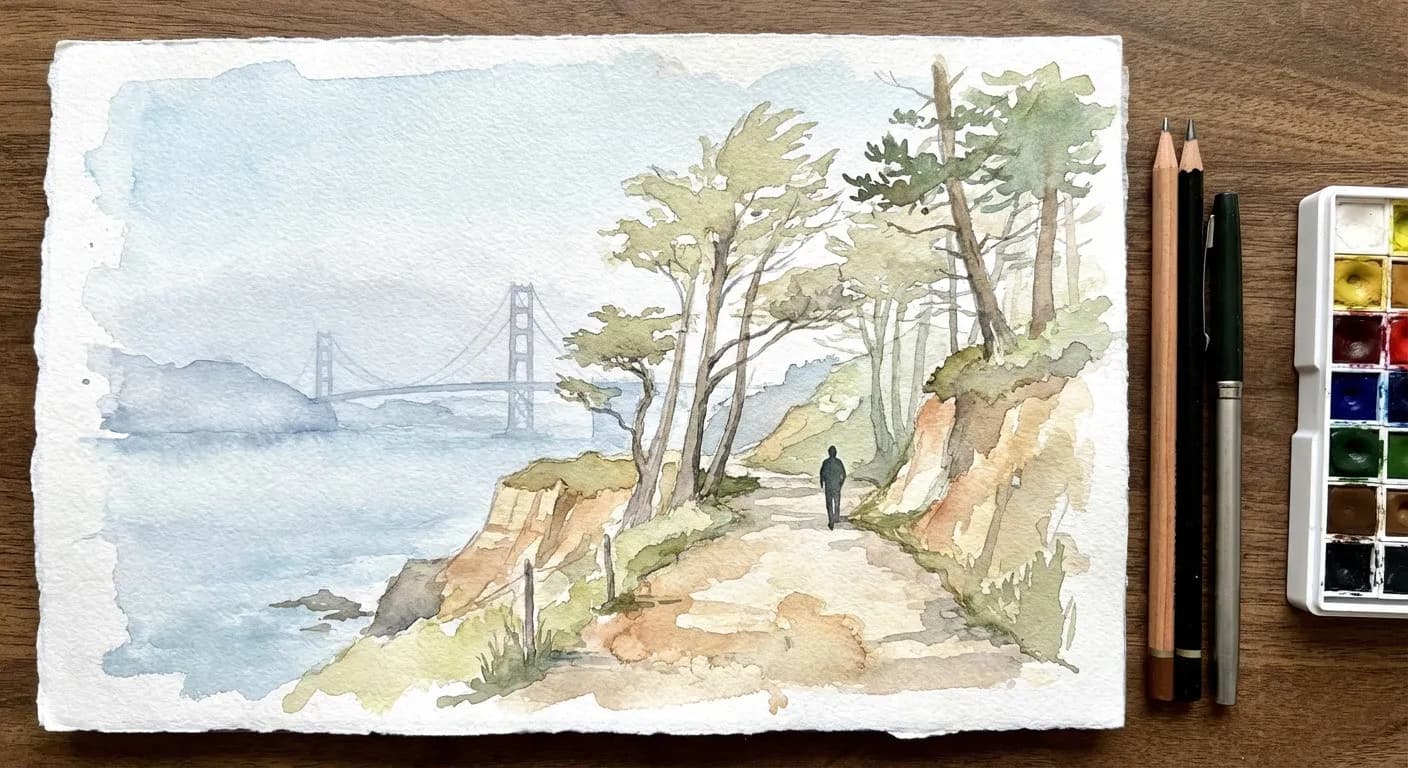 A view of the Golden Gate Bridge from the Lands End Coastal Trail in San Francisco