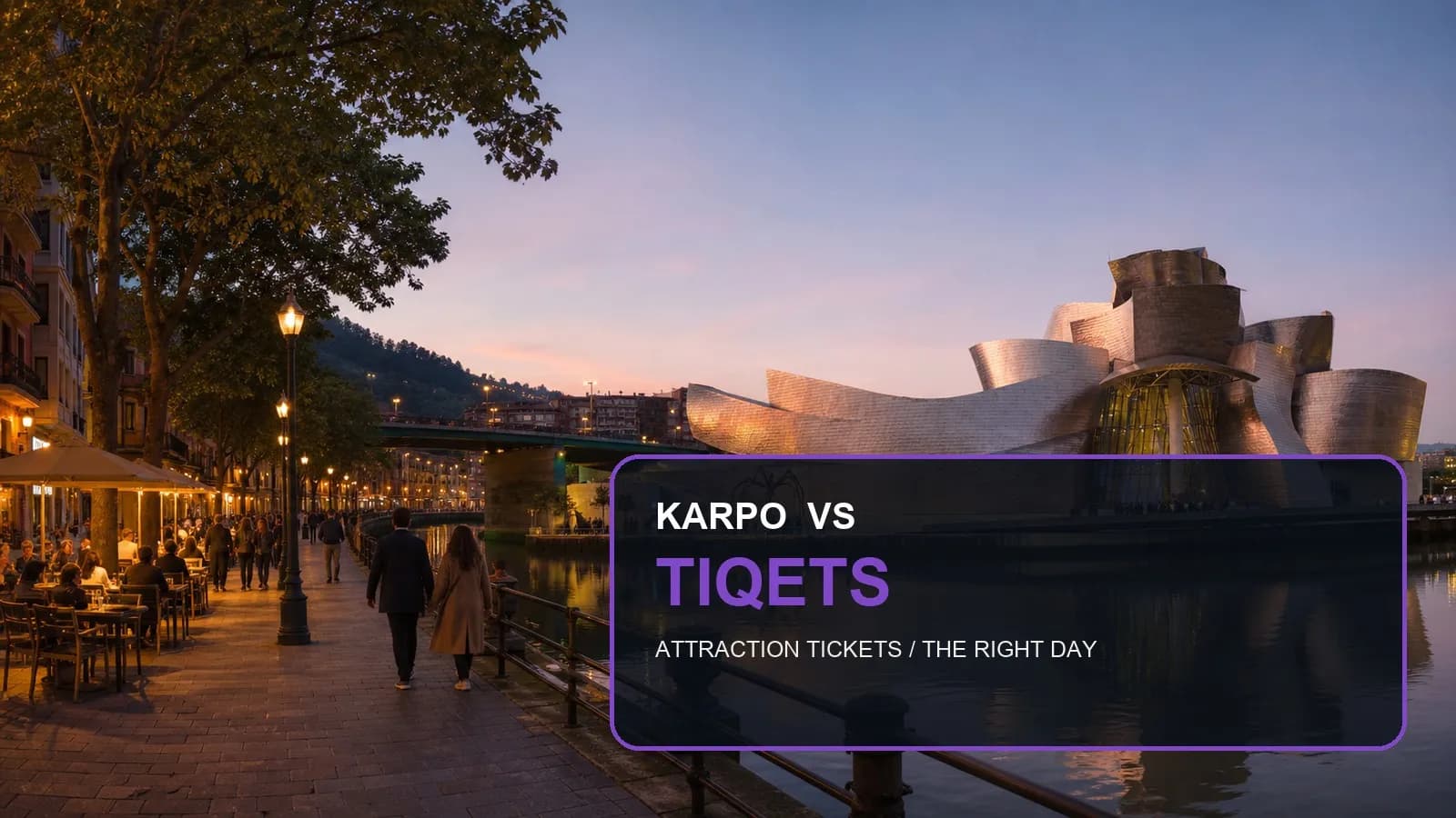 Karpo versus Tiqets in a photorealistic city travel comparison.