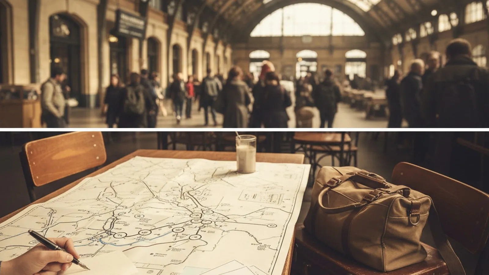 Real-world editorial scene showing Karpo's proactive local planning compared with Trainline