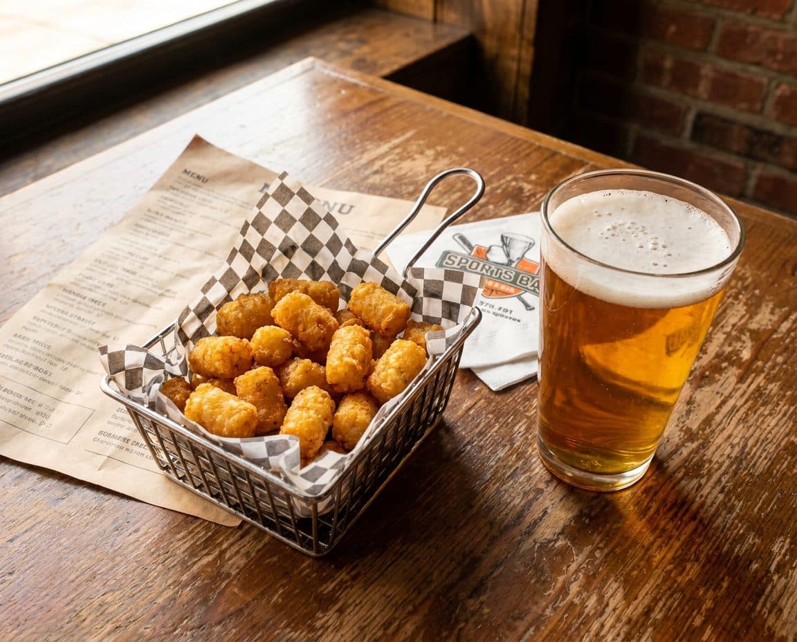 Tater tots and beer at Union Grounds Carroll Gardens