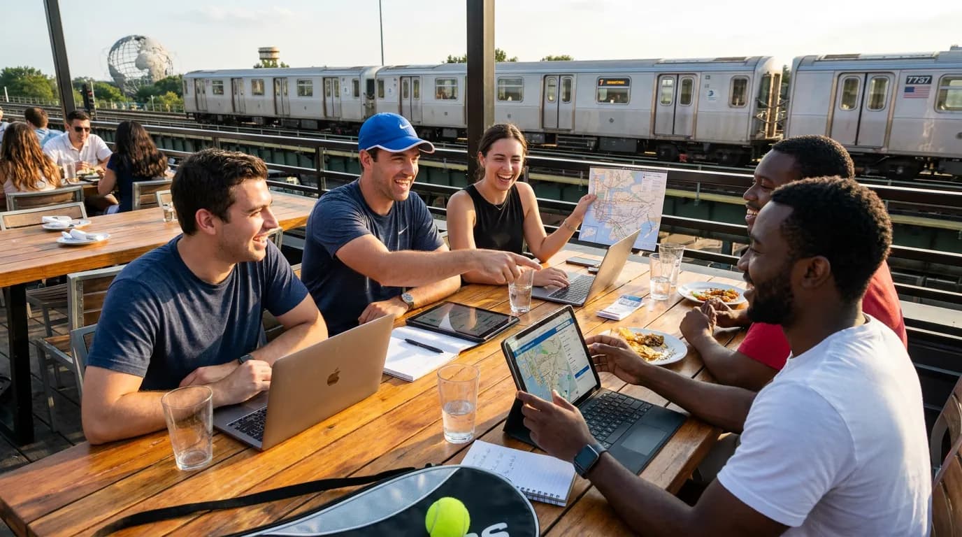 Bright US Open tennis atmosphere illustrating US Open Group Trip Planning Without Chaos.