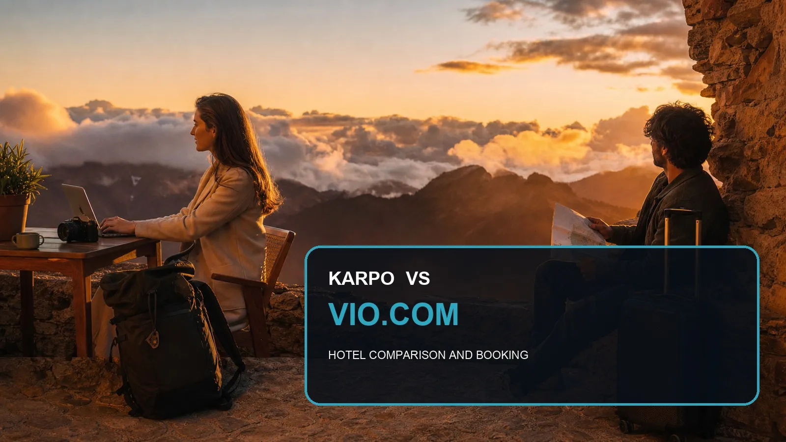 Karpo versus Vio.com in a photorealistic editorial city comparison.