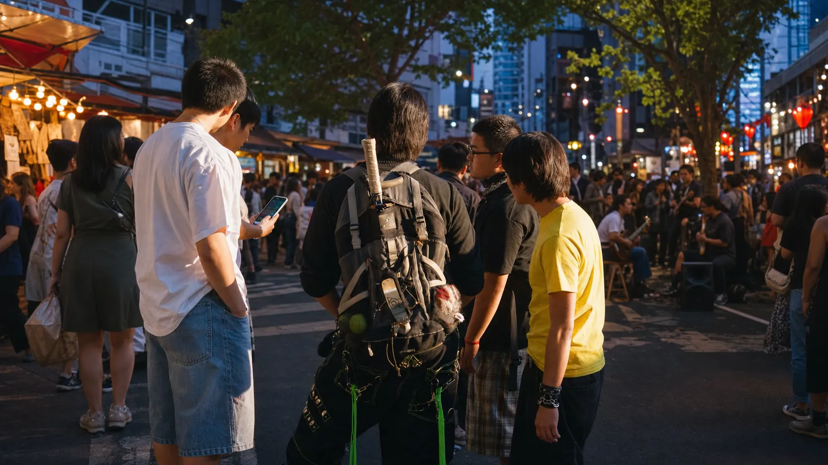 Phone mockup showing saved places turning into a dinner-and-museum plan at night