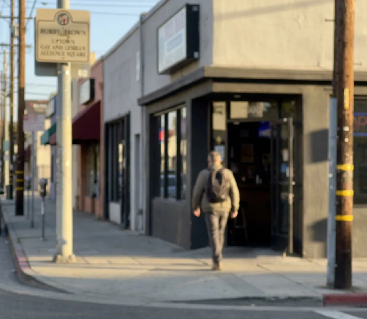 North Figueroa Street in Highland Park, Los Angeles, traditional pub exterior on a late morning