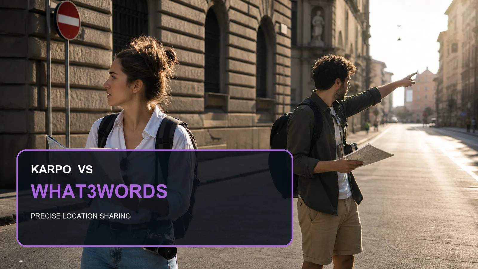 Karpo versus what3words in a photorealistic editorial comparison.