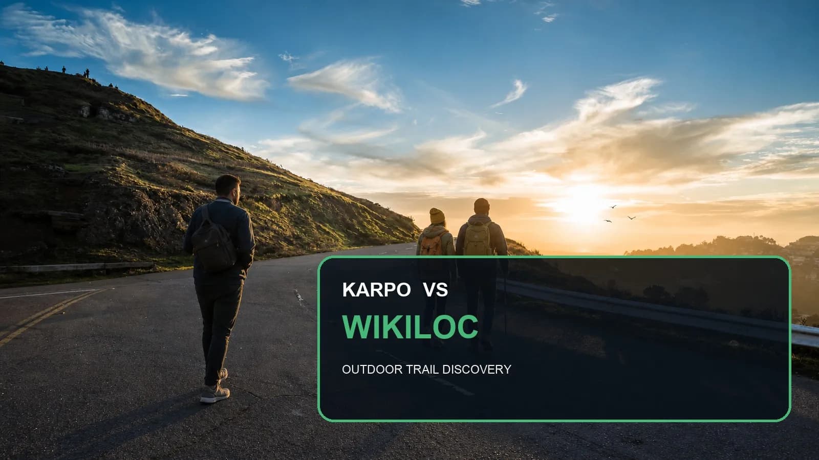 Karpo versus Wikiloc in a photorealistic editorial city comparison.