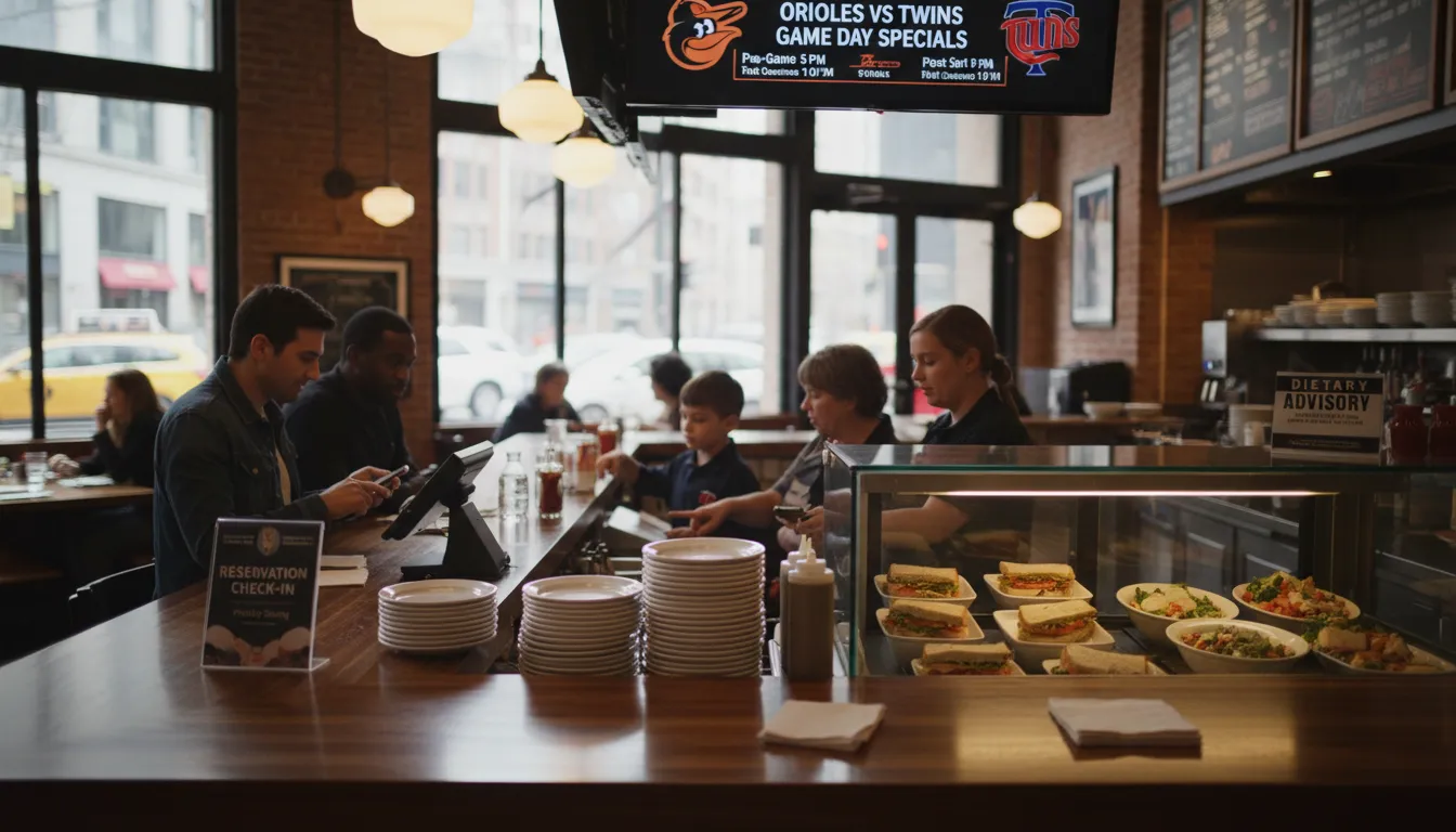 Orioles vs Twins: NYC Restaurant Guide for Game Day Meals — photorealistic New York City editorial scene