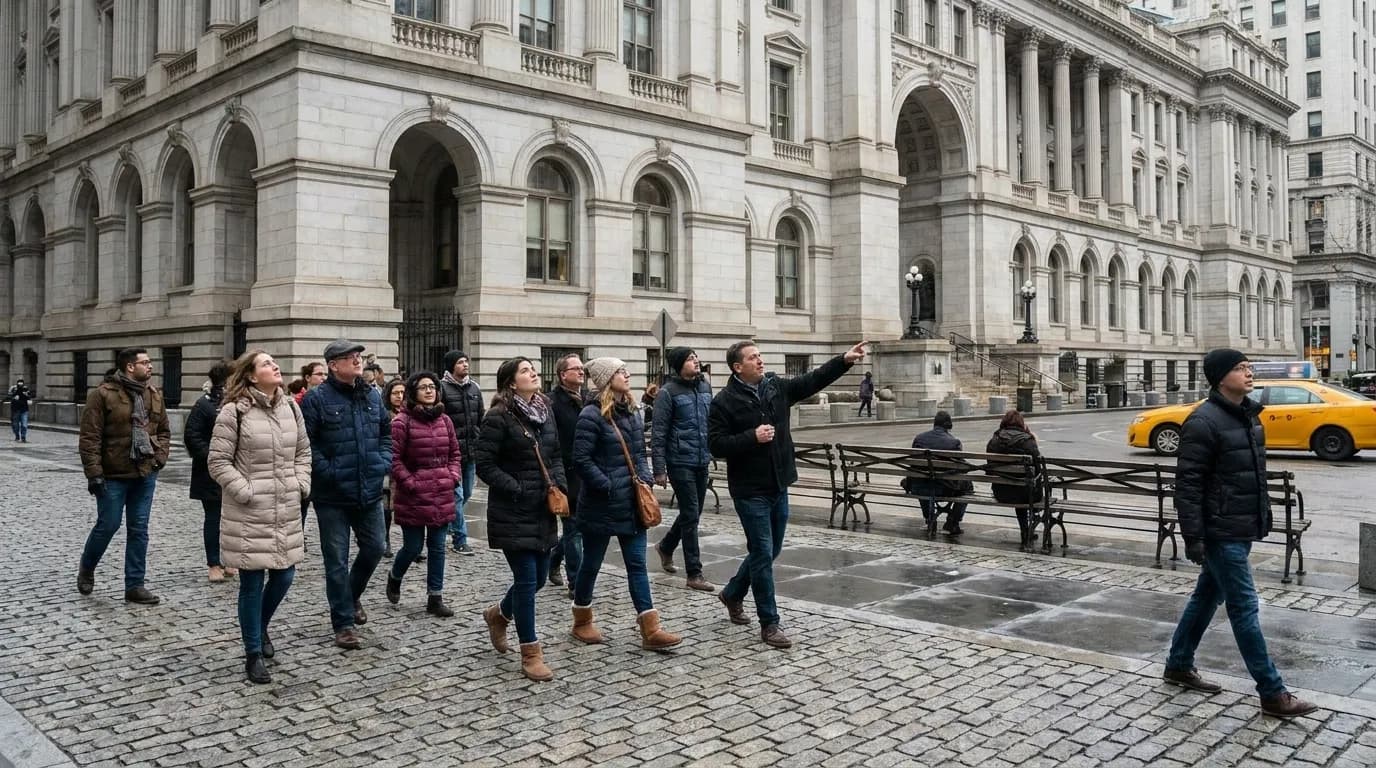 Practical city scene for The New York Times: A Downtown NYC Civic Architecture Walk