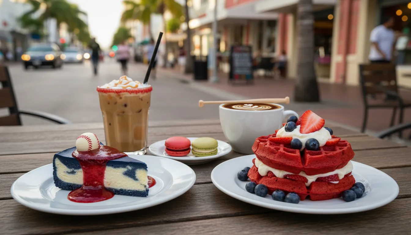 Practical city scene for Miami Coffee & Dessert Route: Reds vs Nationals Inspired Sweet Indulgences