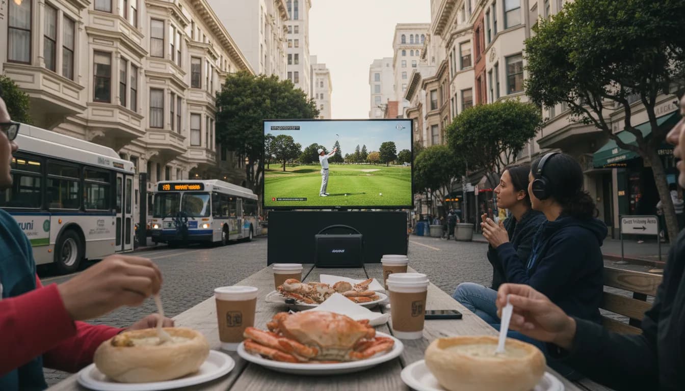 San Francisco's Best Spots to Watch US Amateur Golf with Sound — photorealistic San Francisco editorial scene
