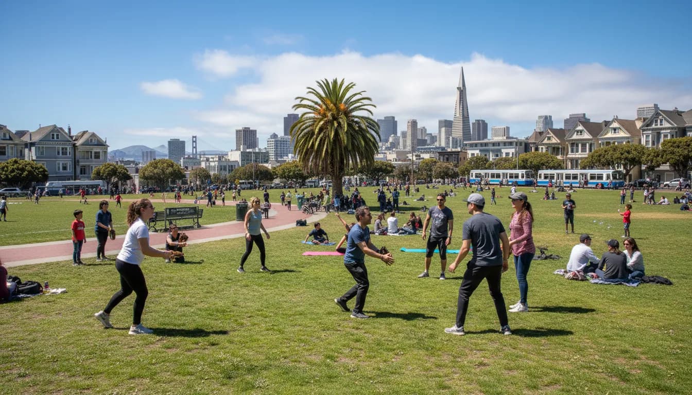 Free Fun in San Francisco: Mets vs Guardians Inspired Outdoor Activities — photorealistic San Francisco editorial scene