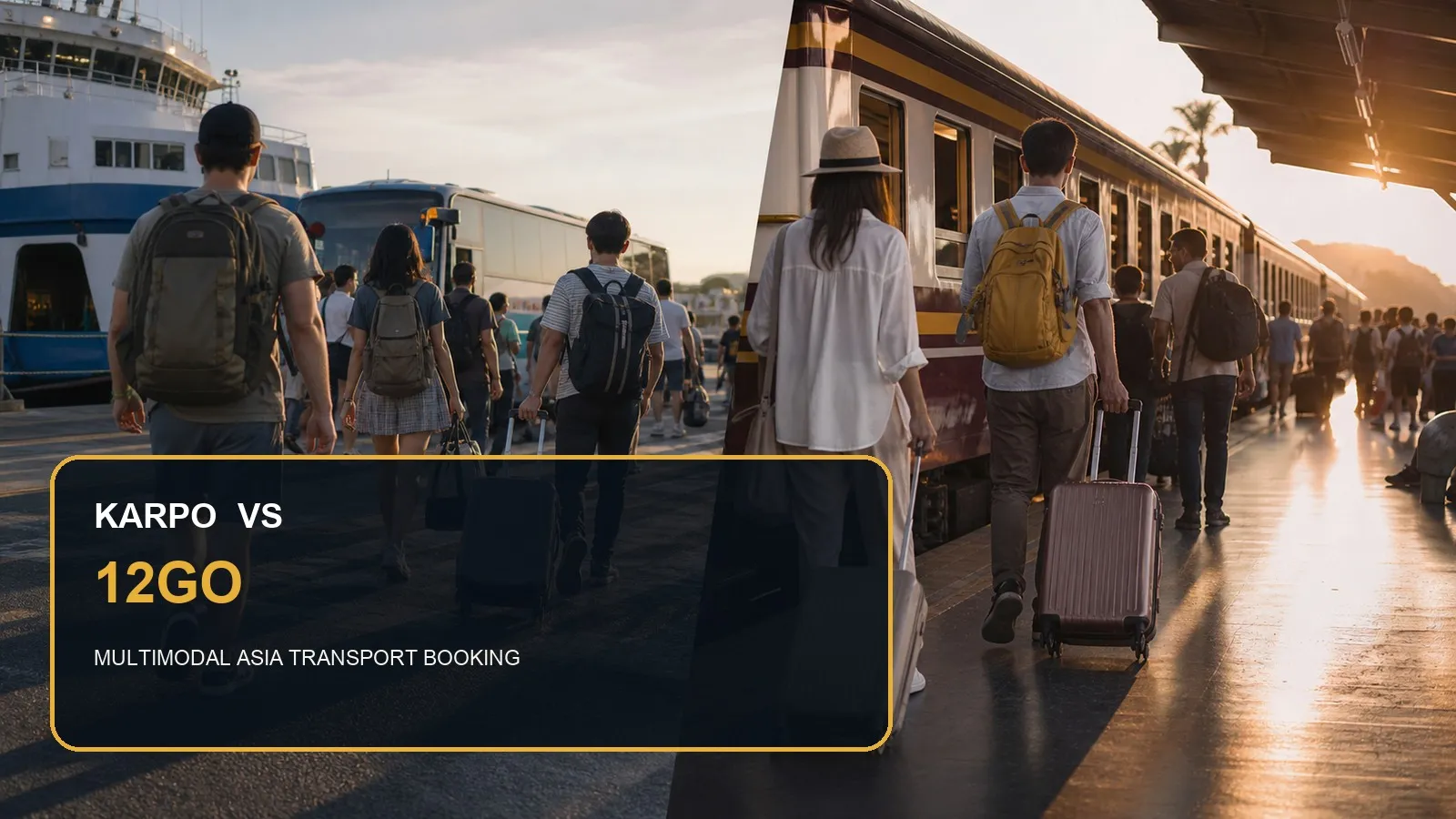 Karpo versus 12Go in a photorealistic editorial city comparison.